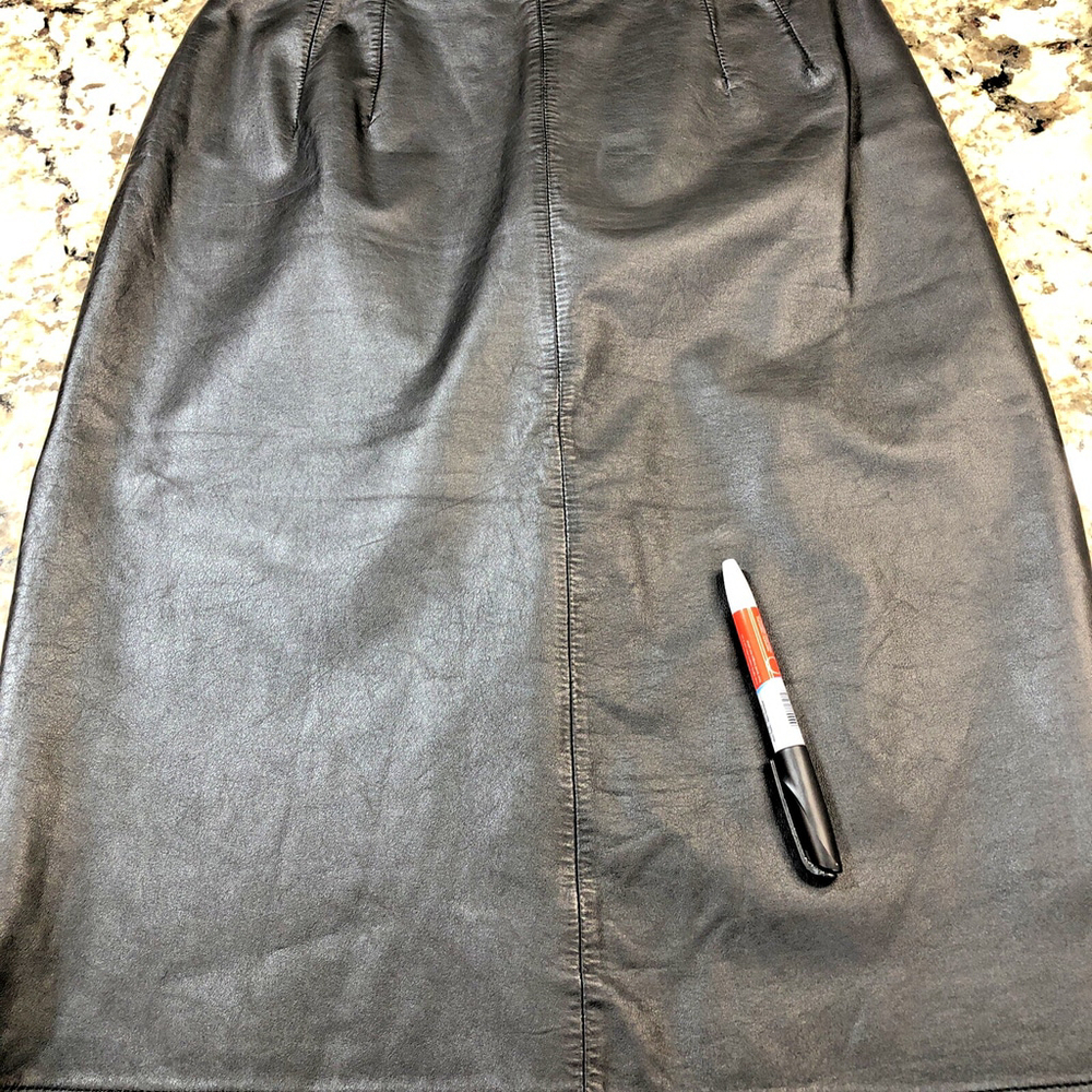 Size 8 I.B. Diffusion Womens Genuine Leather Pencil Skirt Black 1/4 Zip KR - Picture 12 of 16